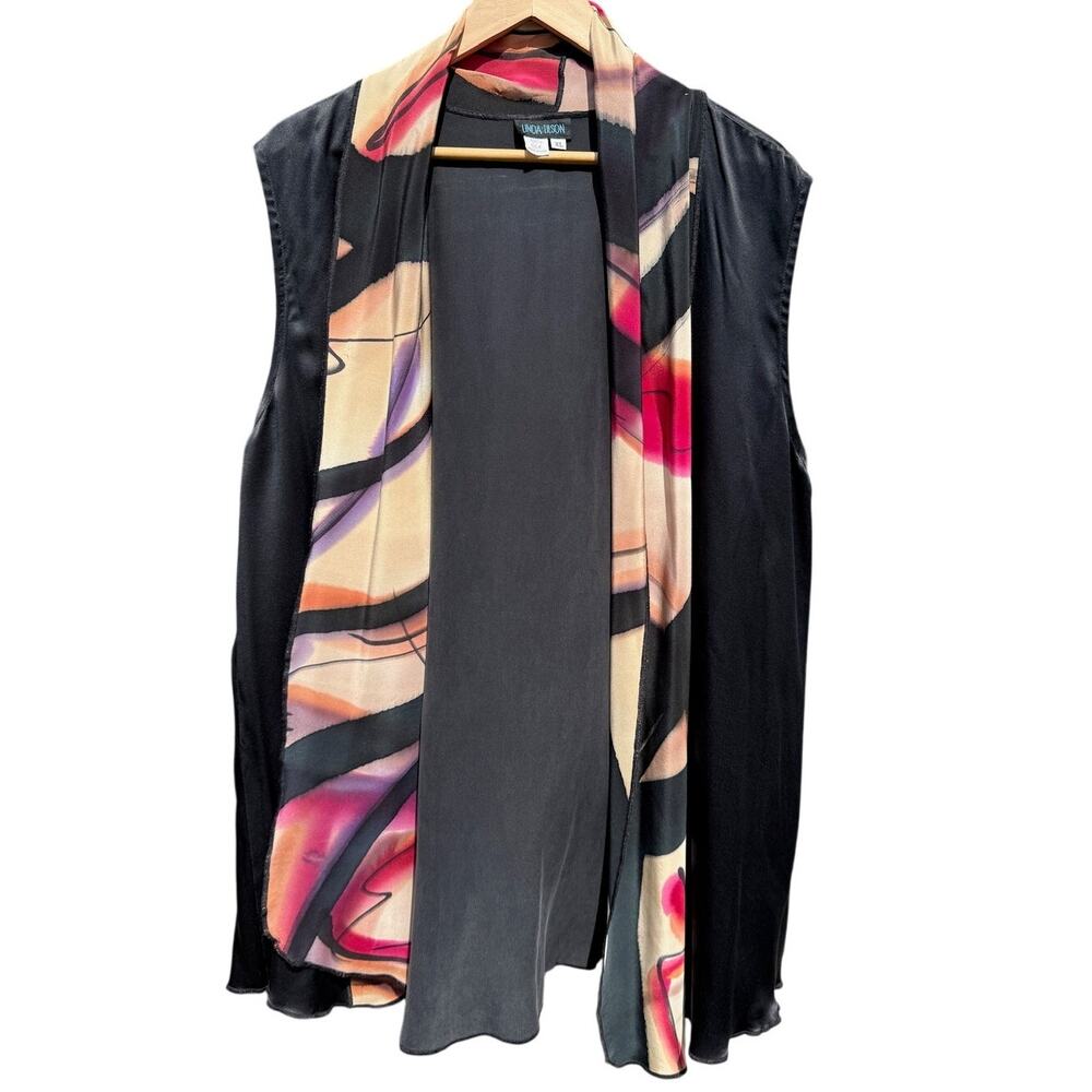 Linda Tilson Vintage XL Silk Art-to-Wear Hand-Dyed Artist red black Vest Jacket